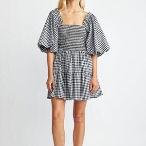 Self Contrast White Black Gingham Edvina Pullover Mini Dress Size S